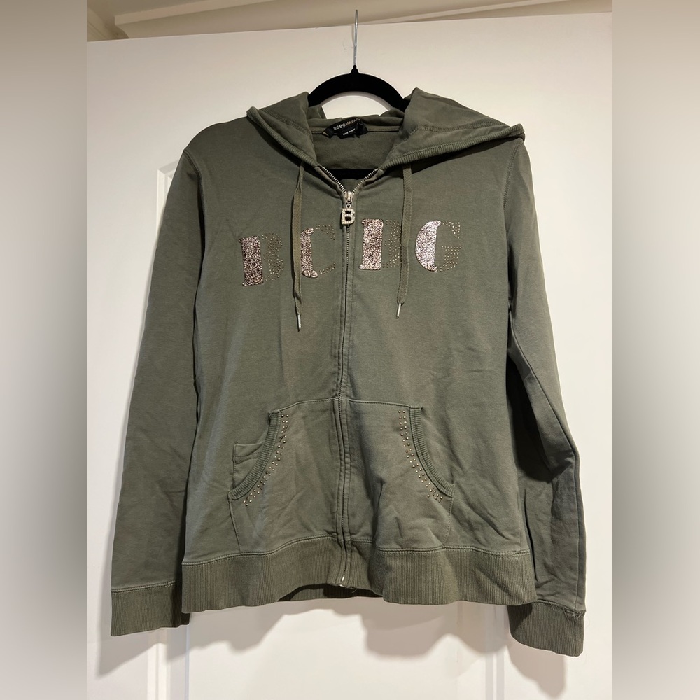 BCBG Paris Olive Green Hoodie Sweater